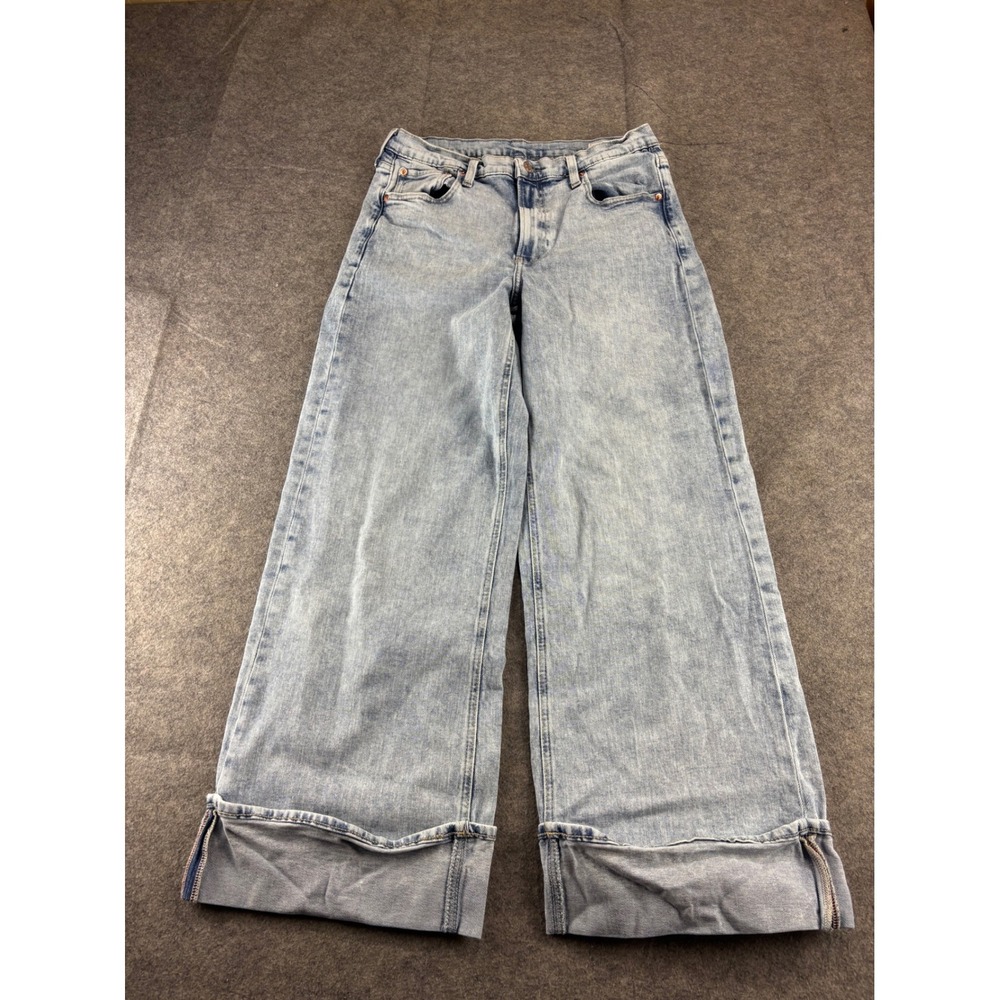 Gap High Rise Stride Wide Leg Cuffed Jeans Light Wash Blue Size 31 12R